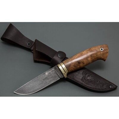 Нож Егерь кованый, XB5, ореховый кап, мельхиор