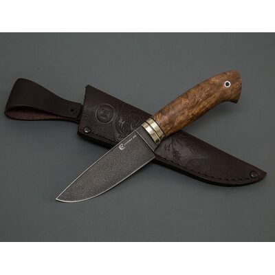 Нож Сокол кованый, XB5, ореховый кап, мельхиор