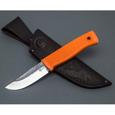 Нож Лесник кованый, Х12МФ со следами ковки, Elastron оранжевый