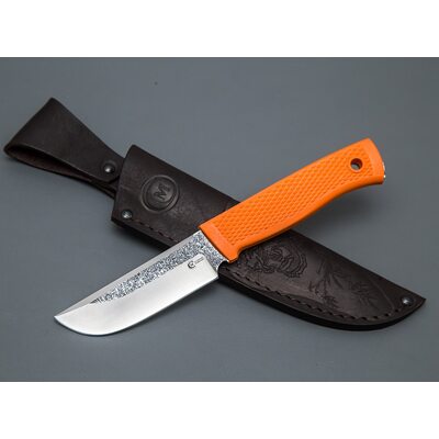 Нож Соболь 1 кованый, Х12МФ со следами ковки, Elastron оранжевый