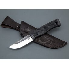 Нож Лесник кованый, Х12МФ со следами ковки, Elastron чёрный