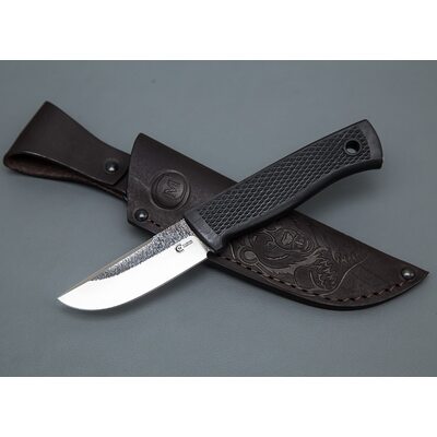 Нож Лесник кованый, Х12МФ со следами ковки, Elastron чёрный