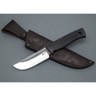 Нож Соболь 1 кованый, Х12МФ со следами ковки, Elastron чёрный