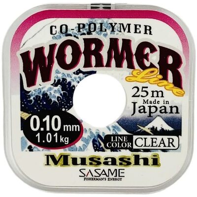 Леска Sasame Musashi Nylon Wormer 25м 0.10мм 1.01кг