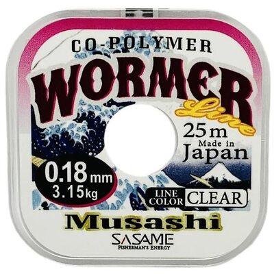 Леска Sasame Musashi Nylon Wormer 25м 0.18мм 3.15кг