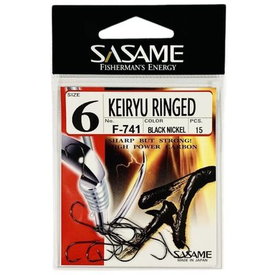 Крючок SASAME F-741 Keiryu Ringed  #6 Black Nickel (15шт.)
