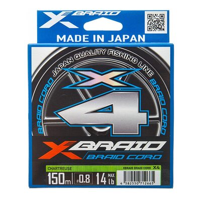 Шнур YGK X-Braid Braid Cord X4 chartreuse #0.8 (0.148мм) 6.3кг 150м